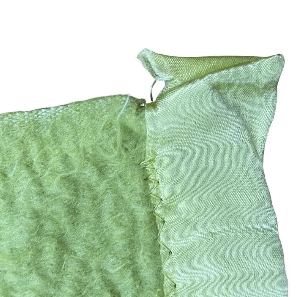 Vintage Light Green Satin Edge Blanket 80 x 66 Unique Color Bed Throw Warm Cozy